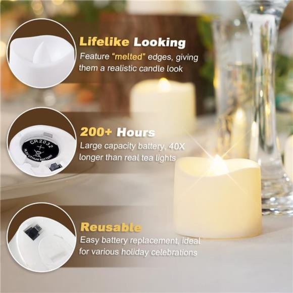 48-Pack Battery Tea Lights Bulk Long-Lasting Lights Battery Operated Flameless - Picture 2 of 6